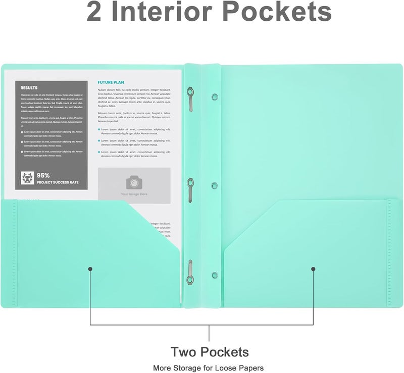 XRUNMIX Two-Pocket-Folders with 3 Prongs, Letter Size Plastic Folders with Pockets and Prongs, Poly Plastic Folders for Office & School. 6 Pastel Colors (Pastel Color) - Image 4